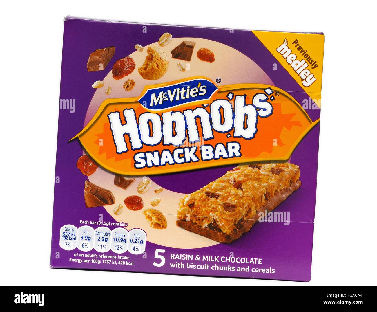 Snack bar Hobnobs pasas chocolate con leche y 5 pack Foto de stock