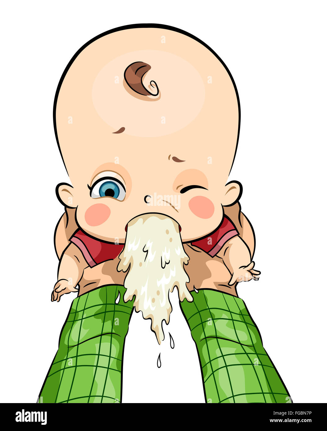 Ilustración de un niño enfermo vomitando mientras estaba detenido
