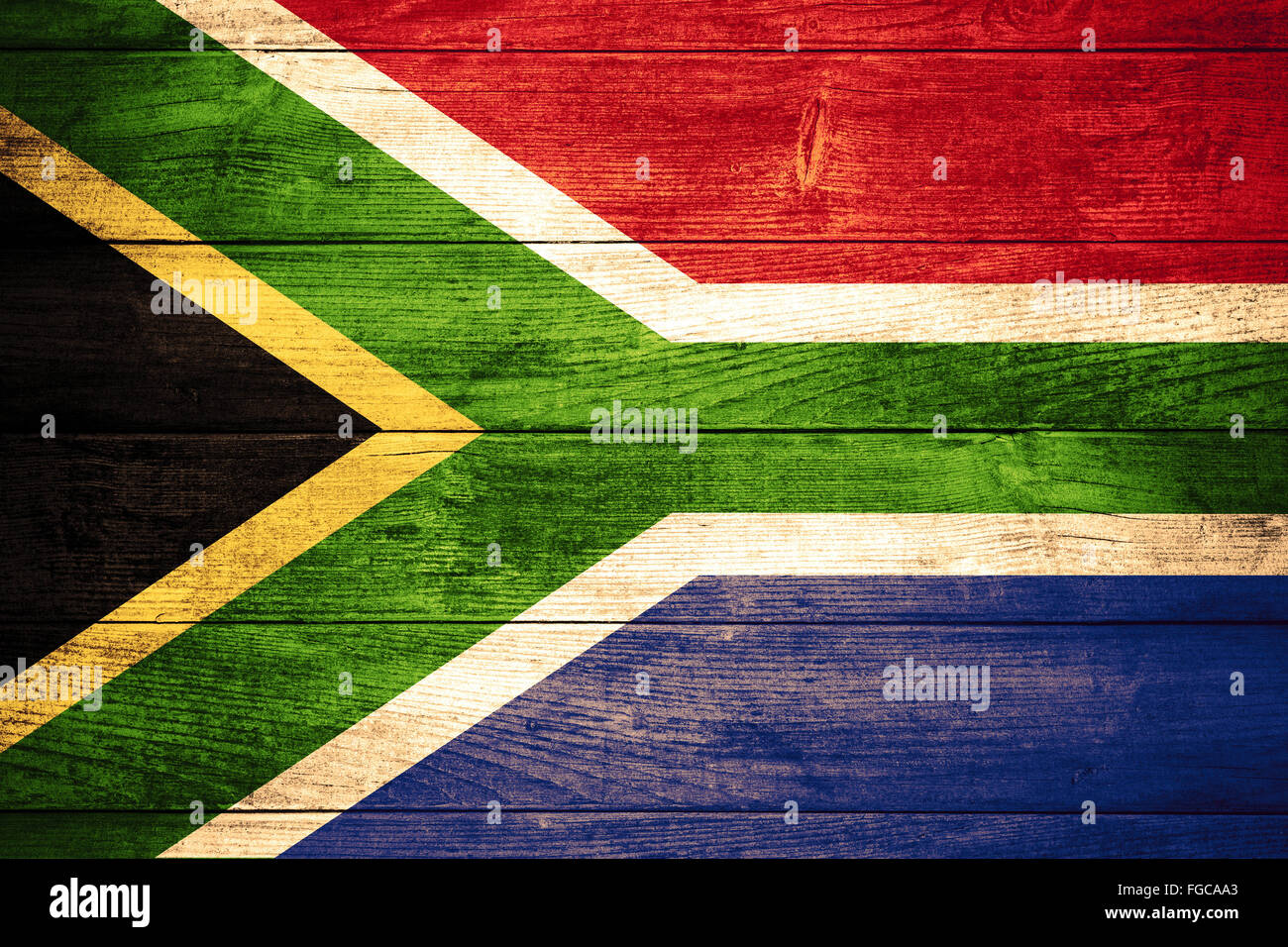 La bandera de la República de Sudáfrica o banner en África antecedentes de madera Foto de stock