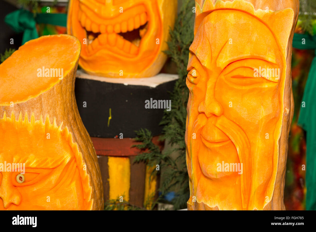Pumpkin escultura fea cara Foto de stock