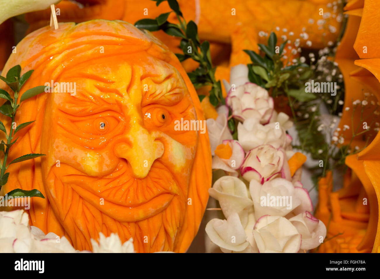 Pumpkin escultura fea cara Foto de stock
