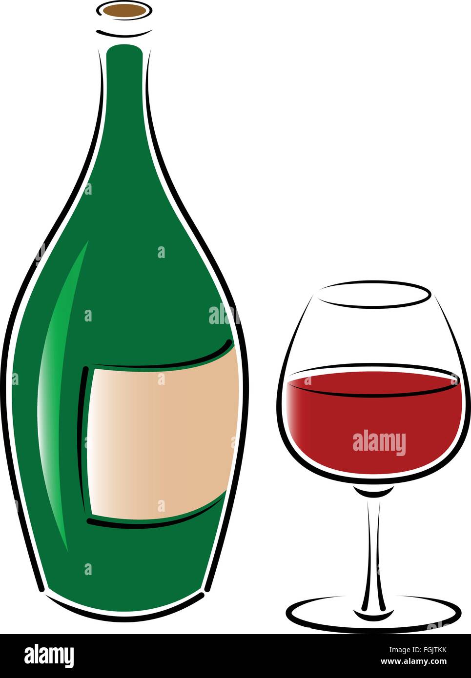 Botella y wineglass. Ilustración del Vector