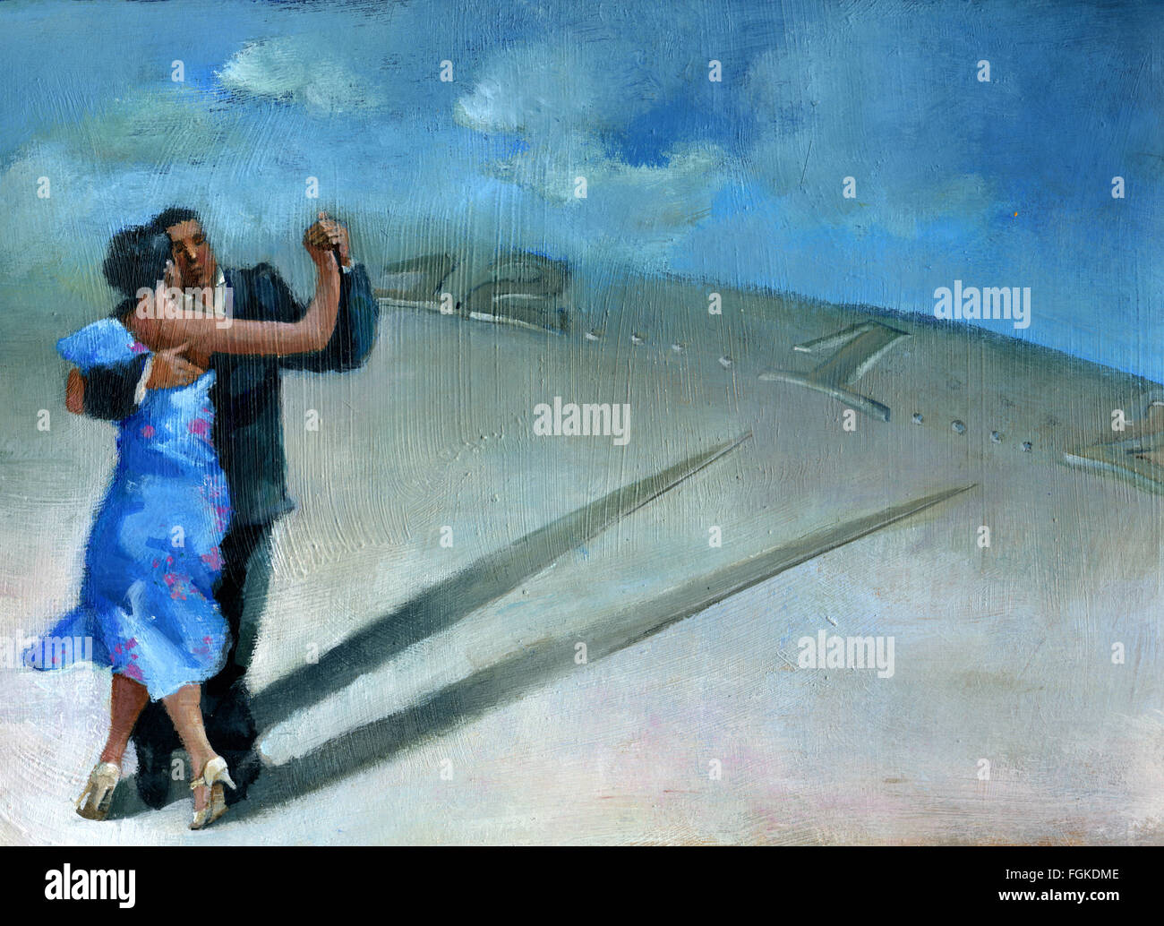 Una pareja baila en un reloj surrealista Foto de stock