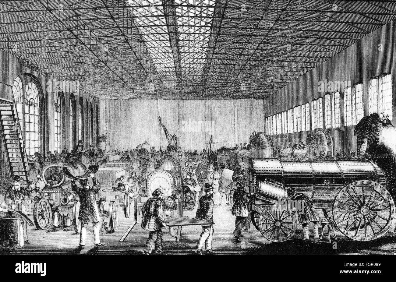 Industria, construcción de máquinas, sala de producción de la empresa Borsig, Berlín, grabado de madera, 1847, Derechos adicionales-Clearences-no disponible Foto de stock
