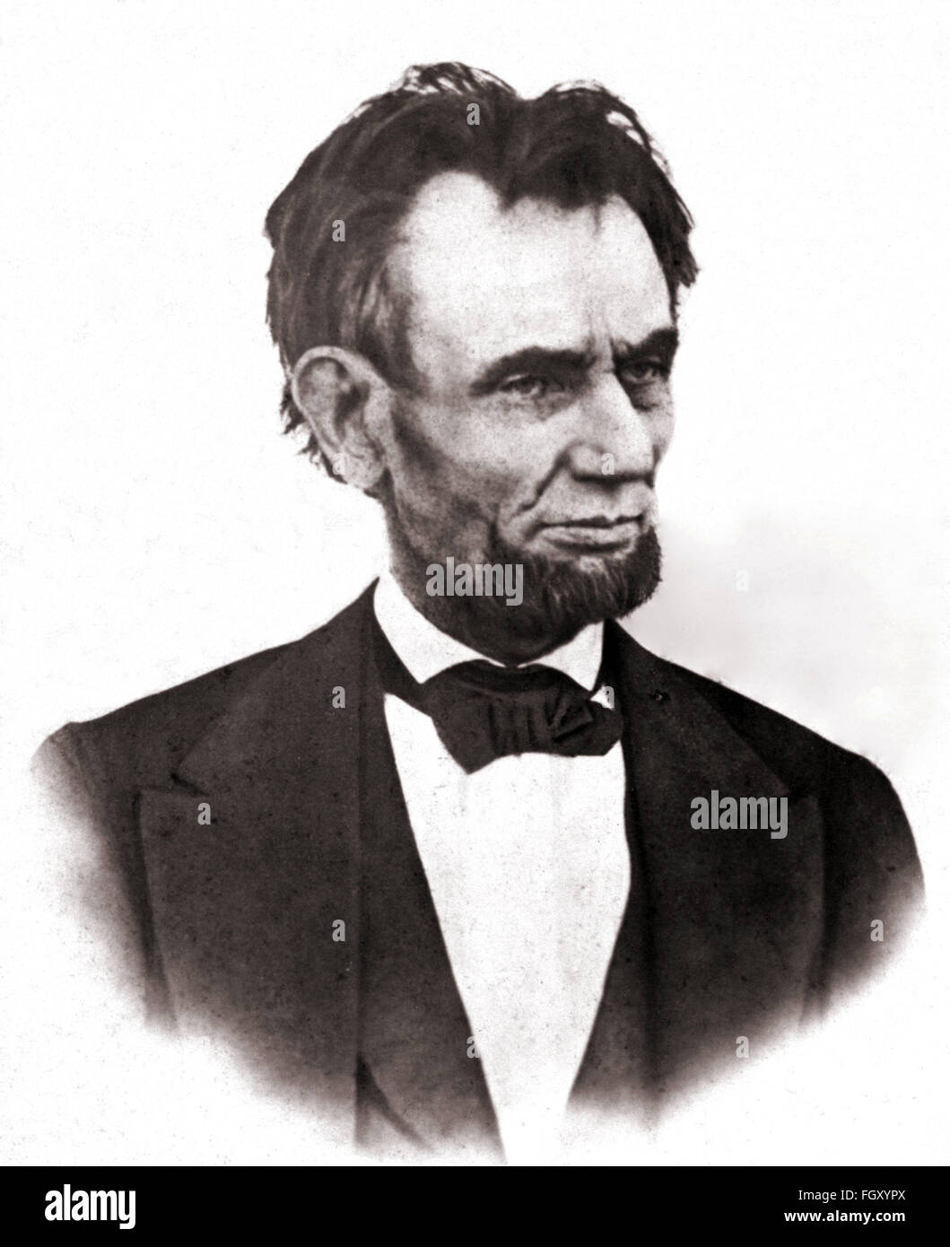 Retrato fotográfico del Presidente de los Estados Unidos Abraham Lincoln en 1865. Foto de stock