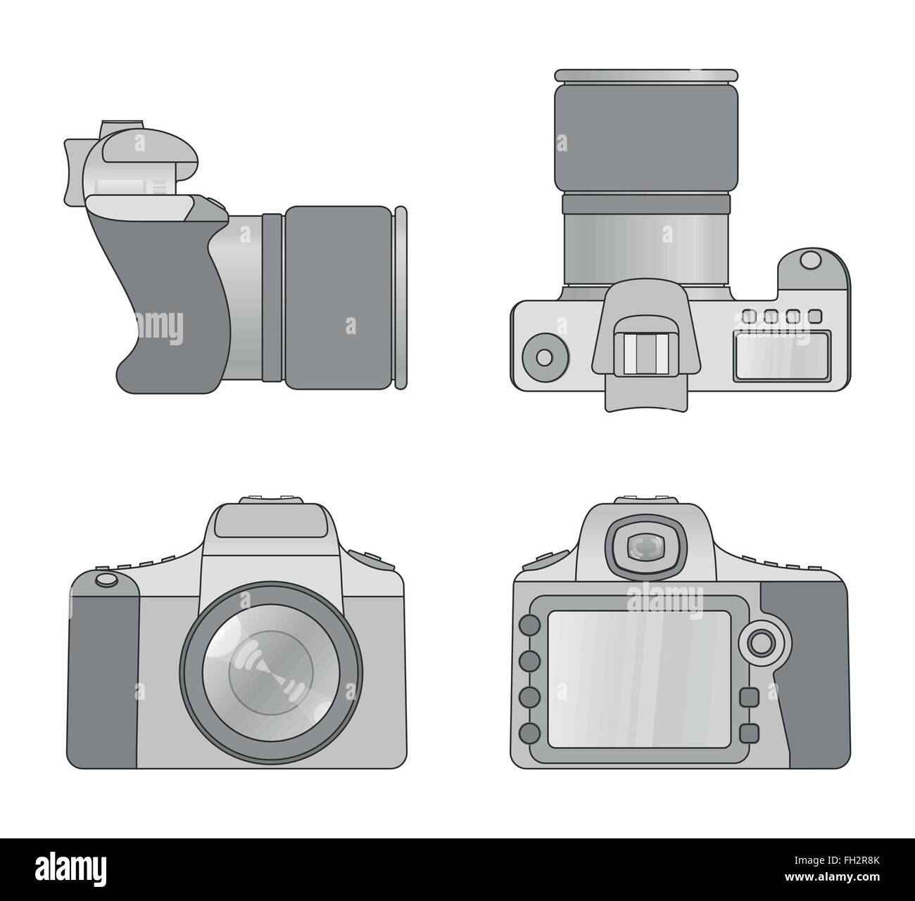 Diferentes vistas de cámara digital Imagen Vector de stock - Alamy