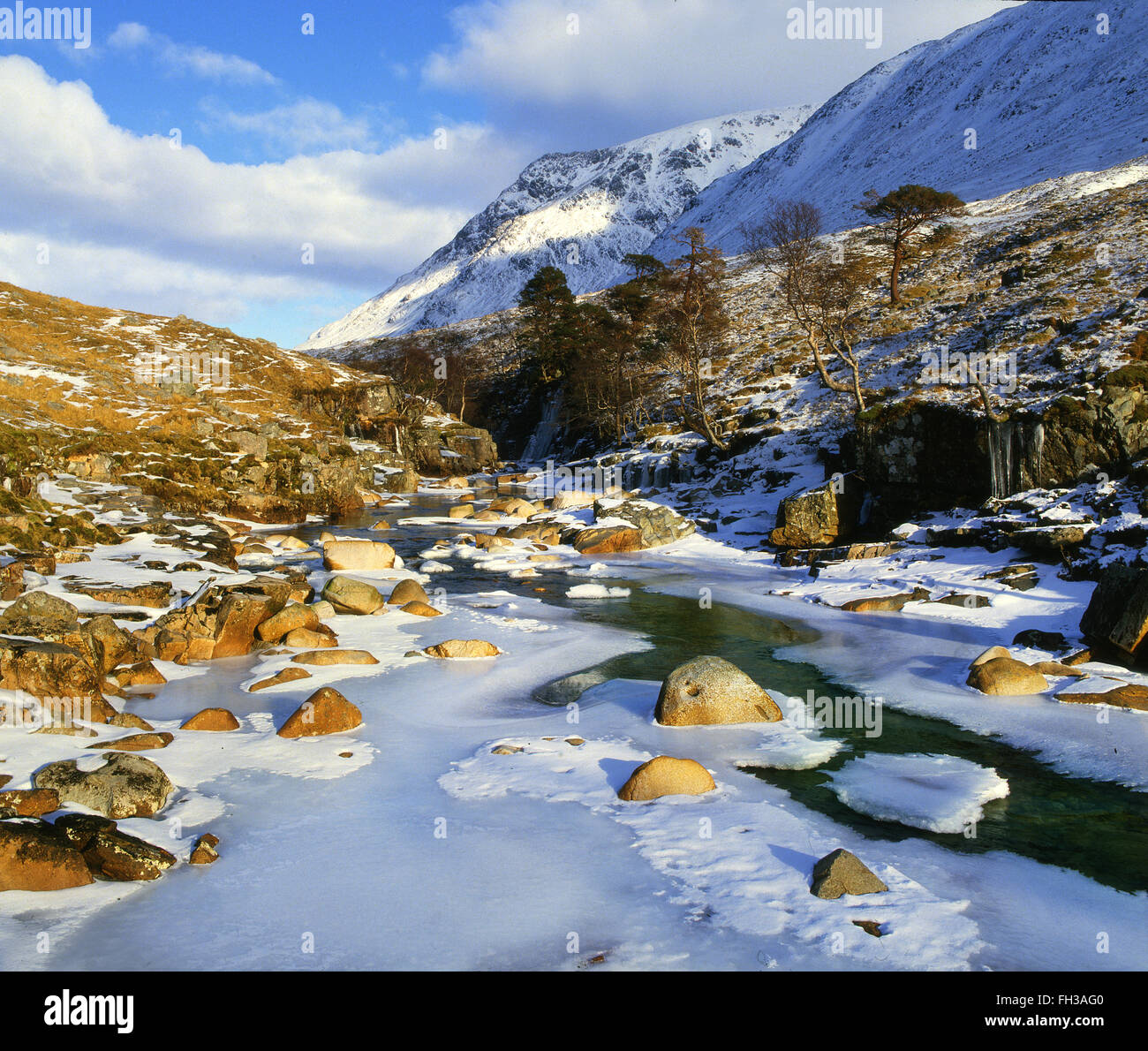 Escena de Invierno en Glen Etive, Argyll Foto de stock