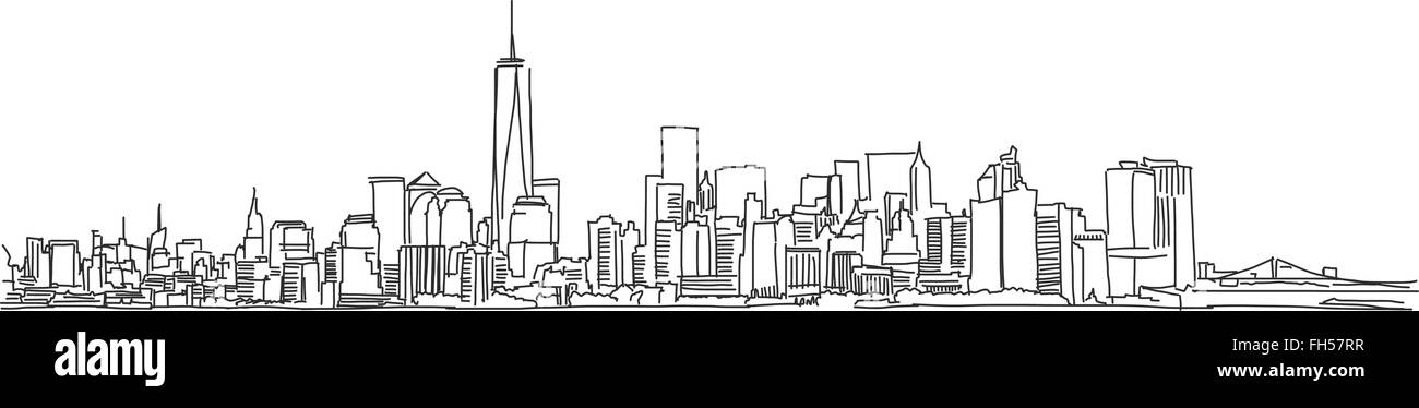 Mano libre boceto de la ciudad de Nueva York. Contorno vectorial garabato Ilustración del Vector