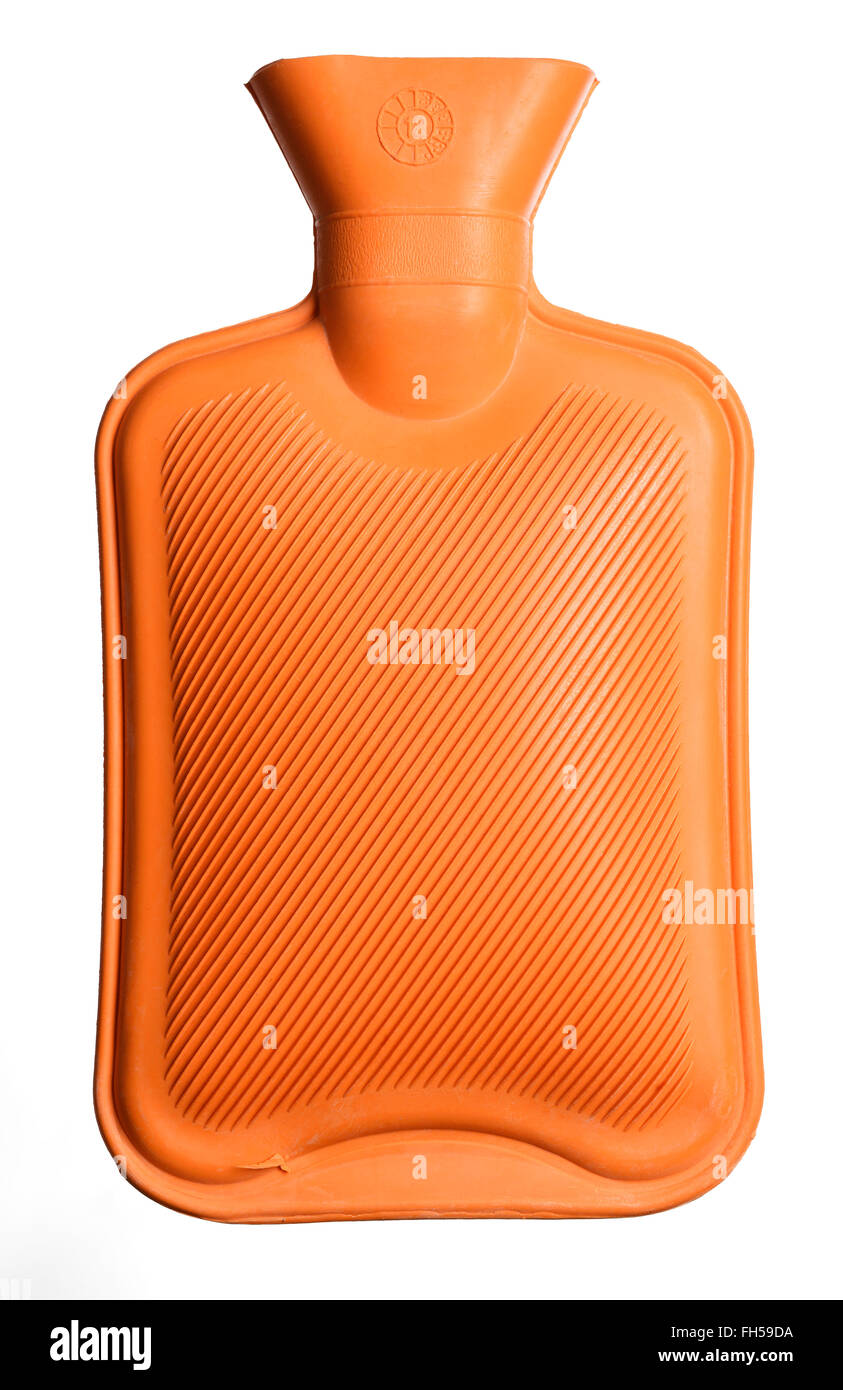 Botella de agua caliente de caucho naranja Foto de stock