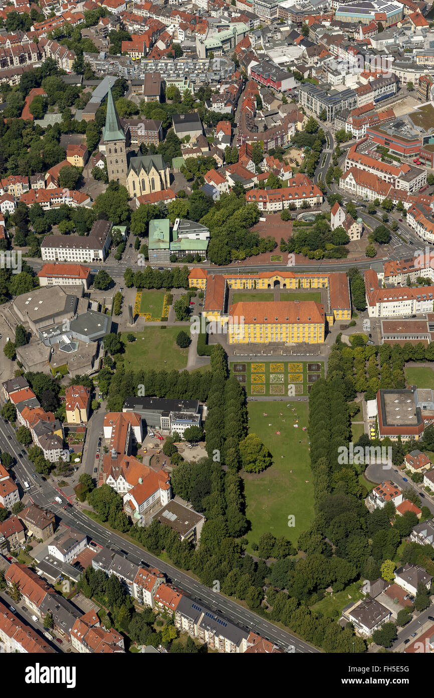 Vista aérea, de la Universidad de Osnabrück del jardín del castillo, el Parque del Castillo, del Castillo, de Osnabrück, Baja Sajonia, Alemania, Europa, vista aérea, Foto de stock