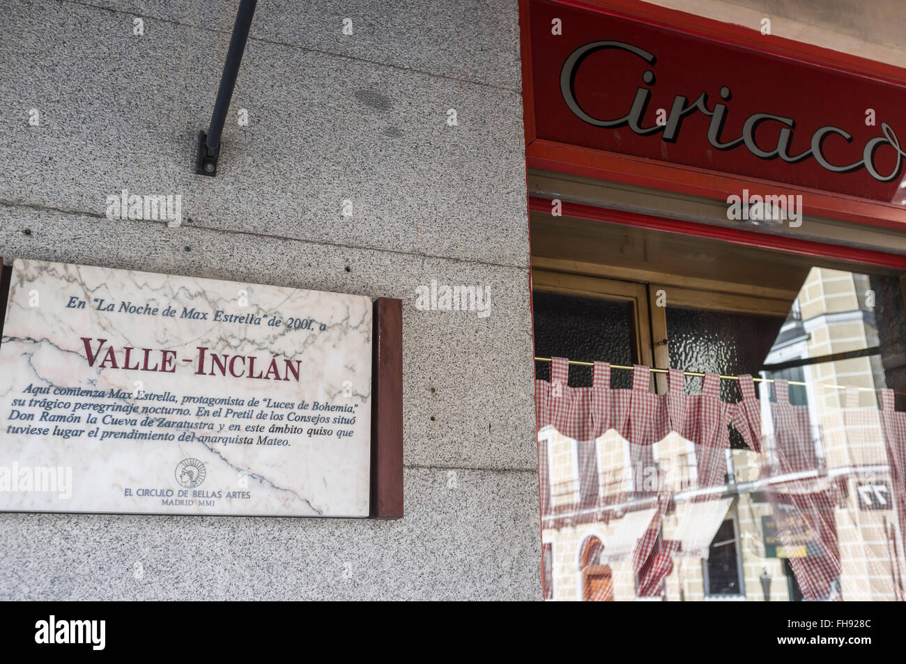 Madrid. Restaurante Ciriaco firmar Valle Inclán. Foto de stock