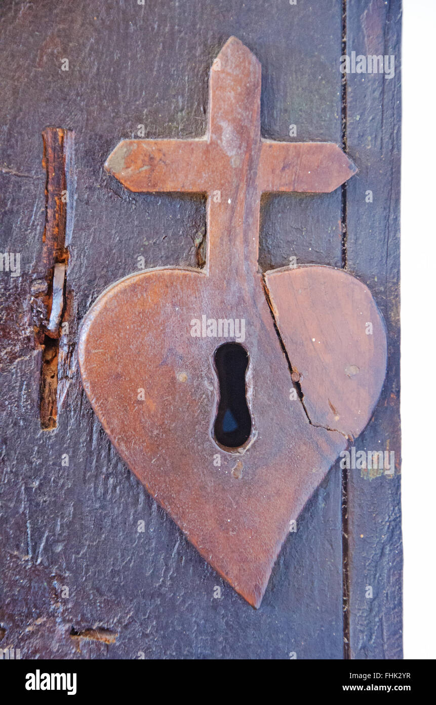 Mallorca, Islas Baleares, España: el bloqueo en forma de corazón y la cruz del calvario Iglesia en Pollenca, al final de la 365 Calvario pasos Foto de stock