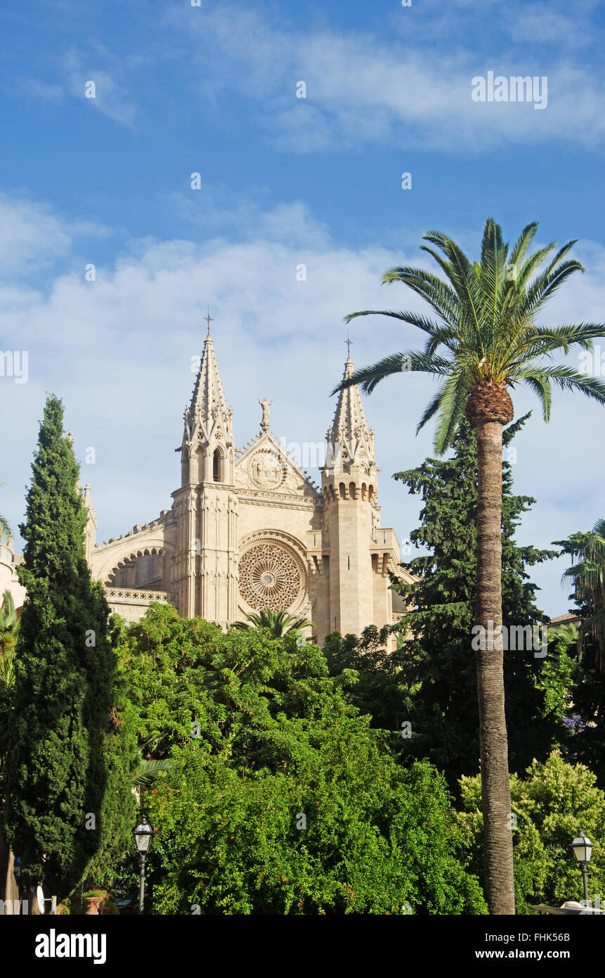 Mallorca, Islas Baleares, España, Europa: La Seu, la Catedral de Santa María en Palma, Gótica Romana iglesia terminada en 1601 Foto de stock