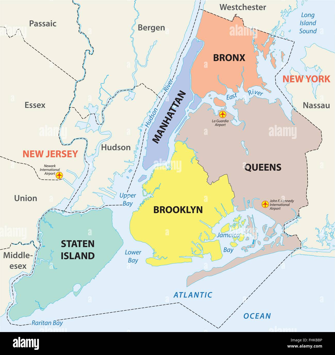 La ciudad de Nueva York, 5 distritos mapa Ilustración del Vector