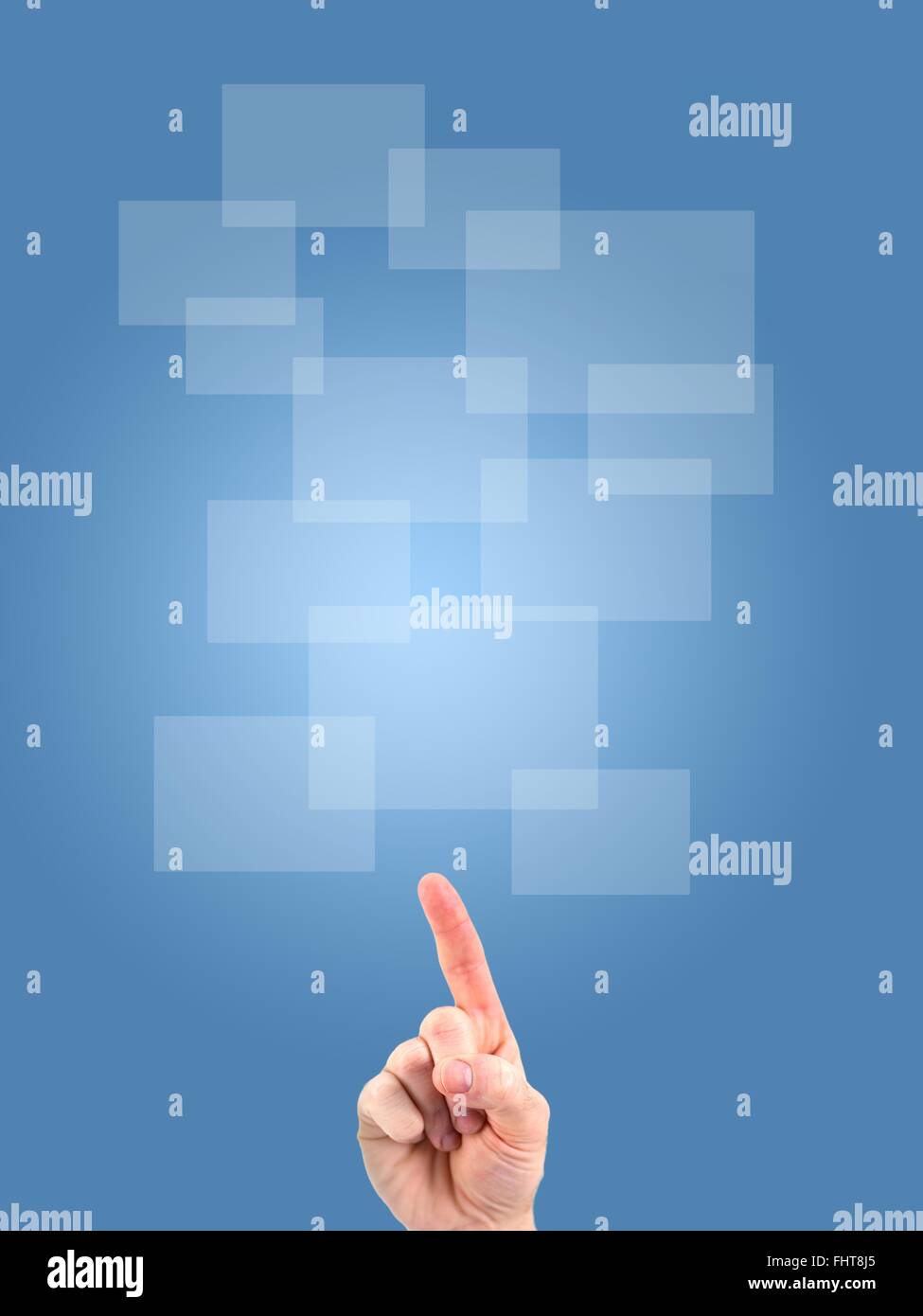 Una mano tocando una moderna pantalla táctil Foto de stock