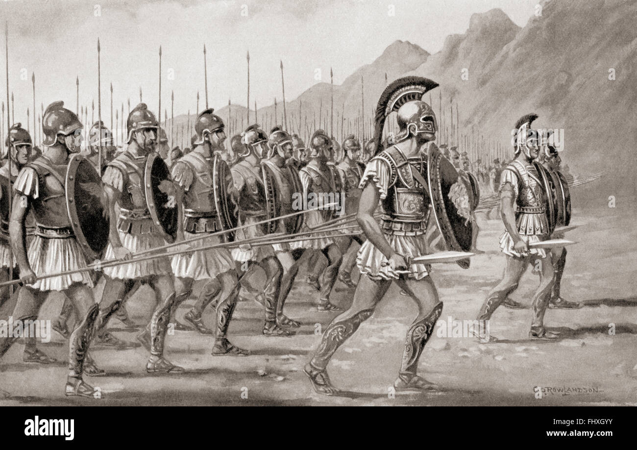 La falange macedonia, una formación de infantería rectangular desarrollado por Felipe II de Macedonia. Foto de stock