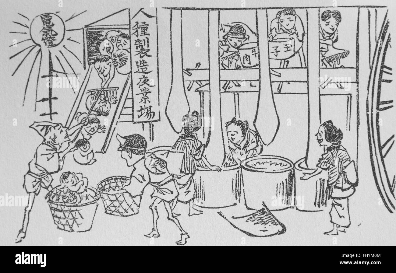 Caricatura de los cambios que se han producido por la iluminación cultural japonés en el período
