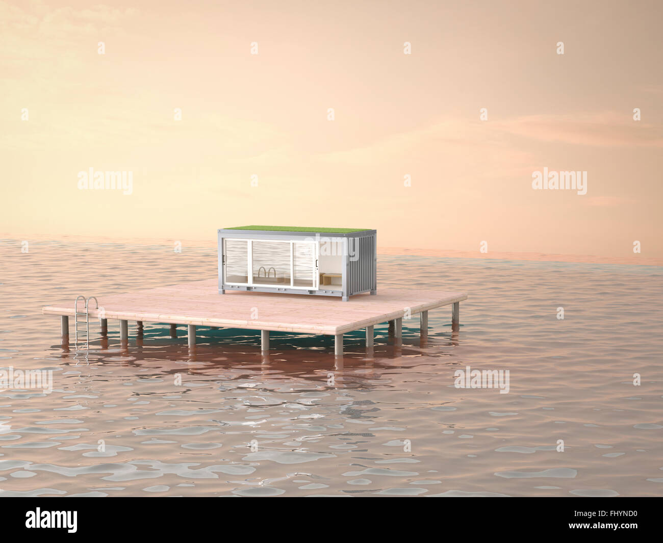 Casa móvil en la plataforma en Ocean Foto de stock