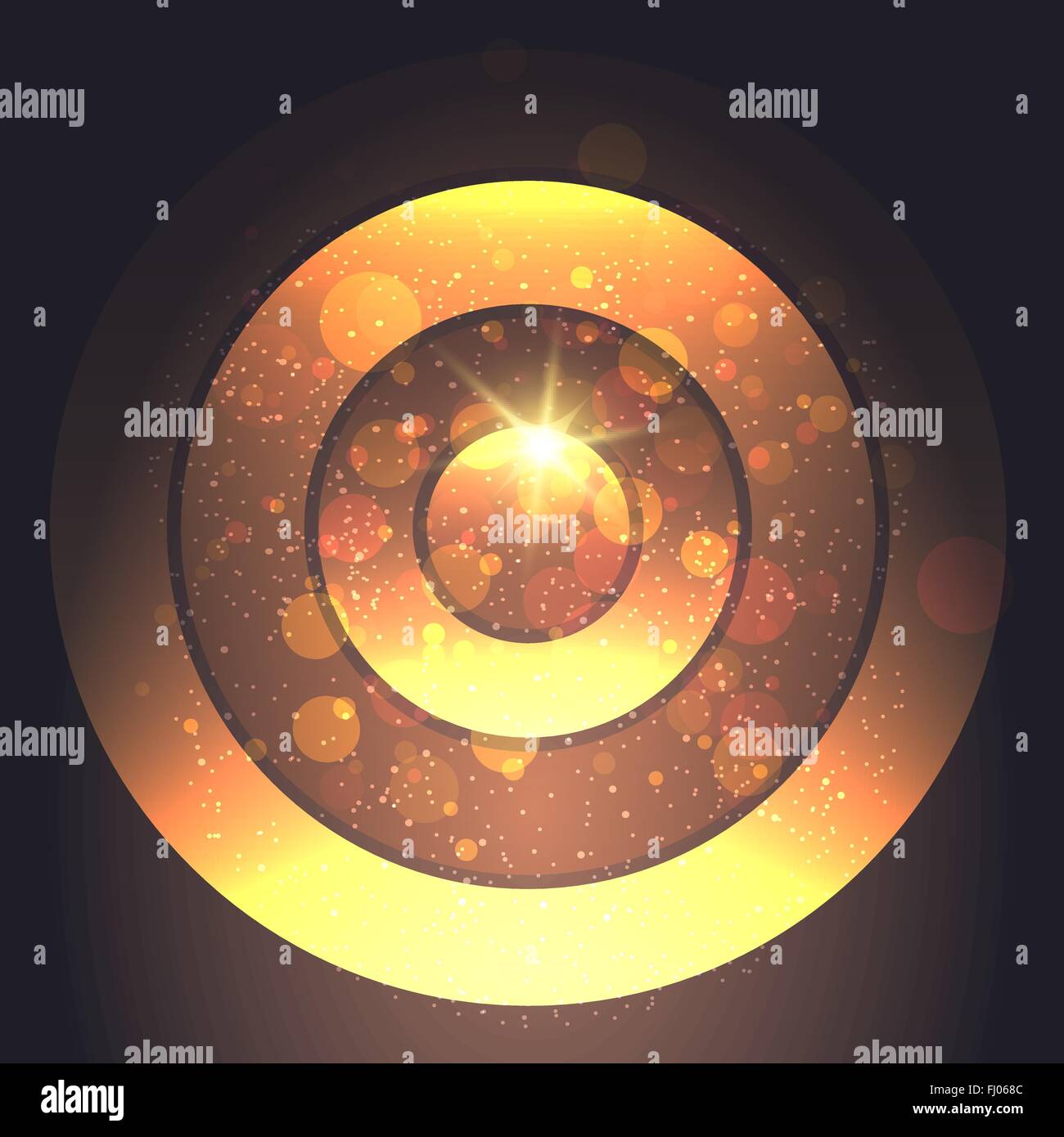 Fondo de colores de oro con brillantes círculos en el espacio. Ilustración del Vector