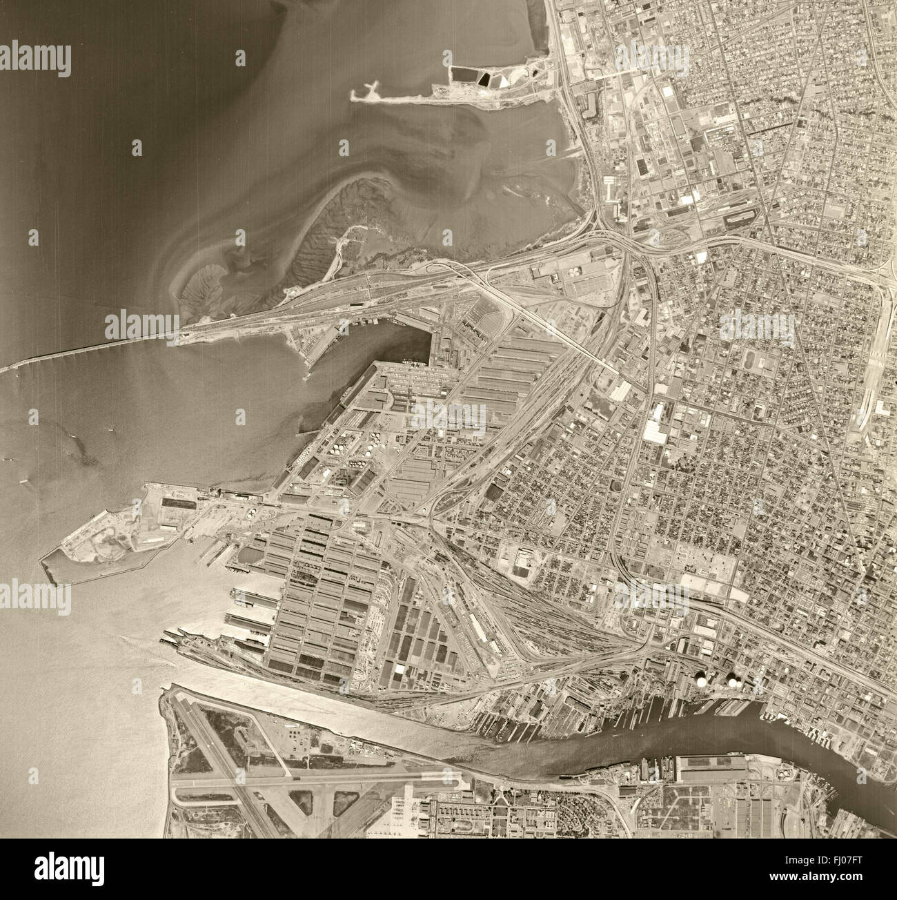 Fotografía aérea histórica de Oakland, California, 1968 Foto de stock