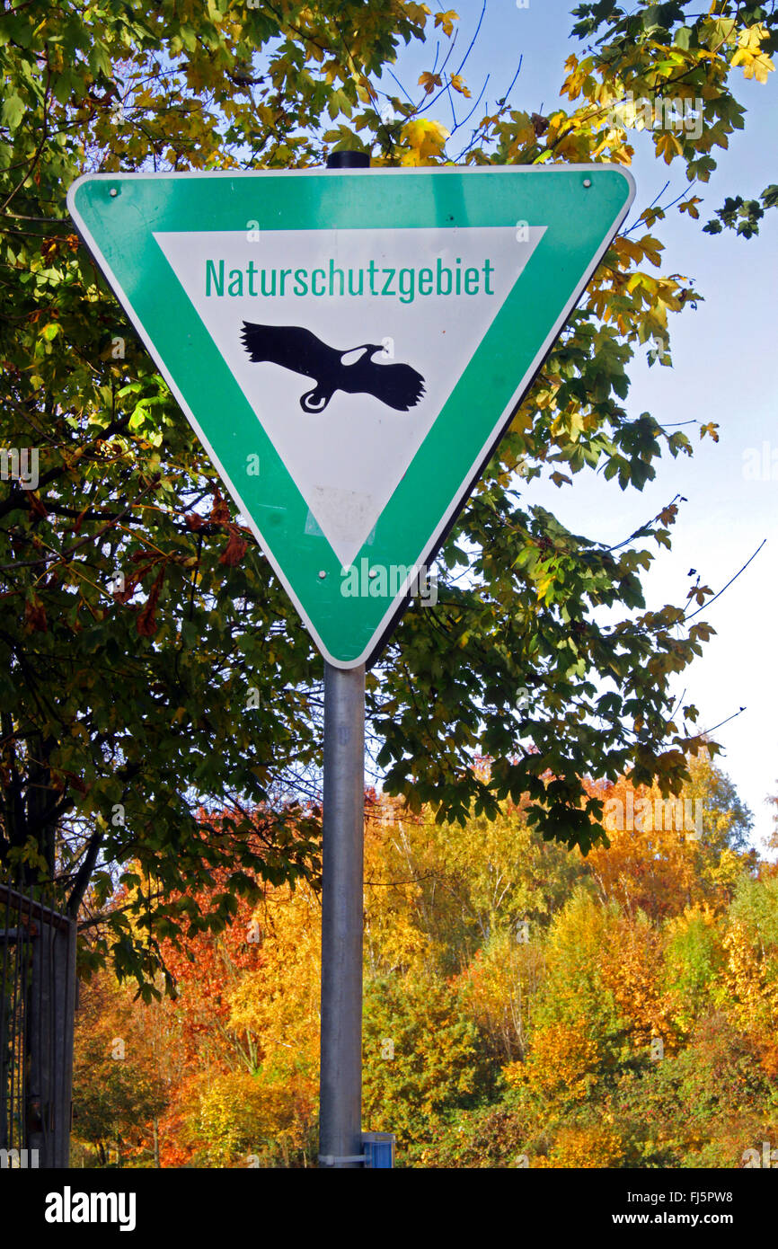 Signo del área de conservación, en Alemania, en Renania del Norte-Westfalia Foto de stock
