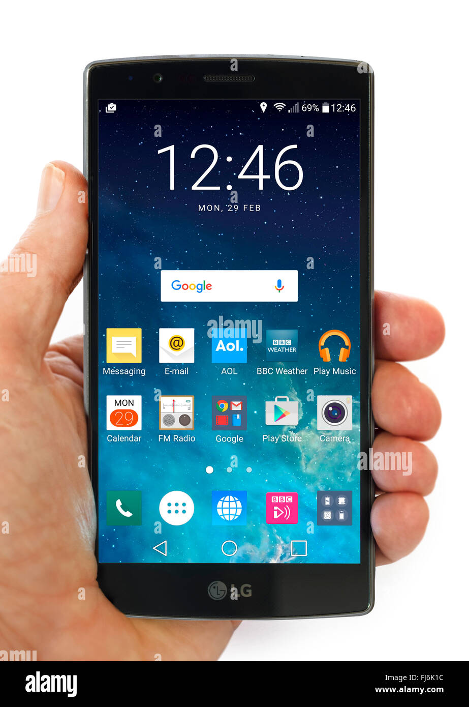 Pantalla de inicio en un LG G4 5,5 pulgadas teléfono Android ejecutando Android 6 Marshmallow Foto de stock