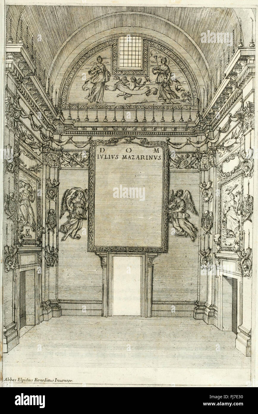 Pompa funebre nell'esequie celebrar en Roma al cardenal Mazarini nella Chiesa de SS. Vincenzo y Anastasio (1661) Foto de stock