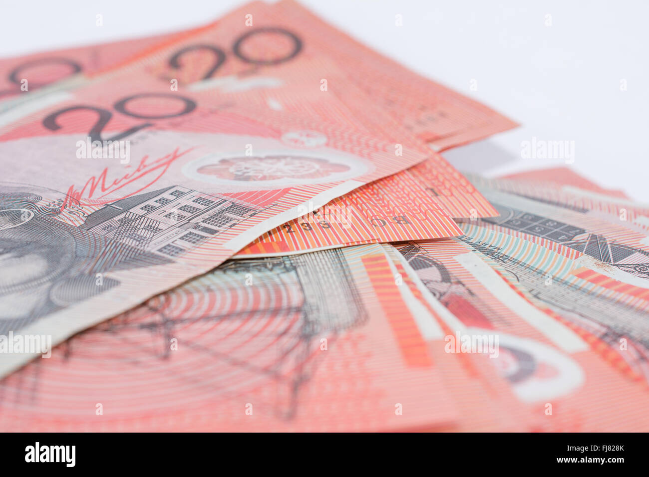 Fajo de billetes de veinte dólares australianos Cerrar Foto de stock