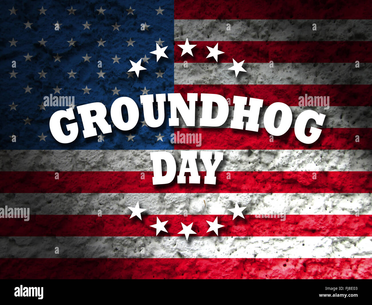Tarjeta del Día de la marmota con bandera americana Grunge antecedentes Foto de stock