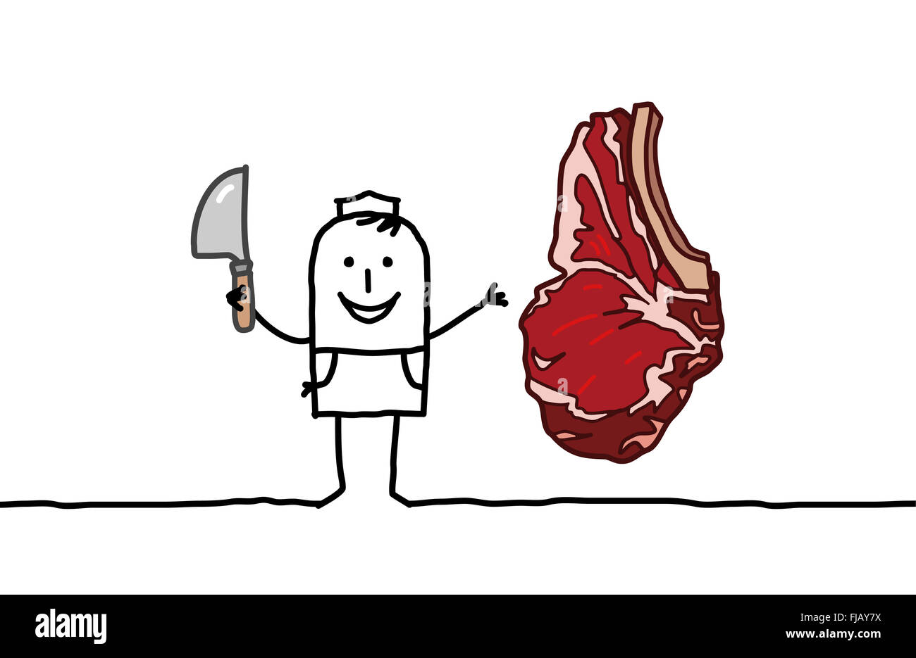 Los personajes de dibujos animados dibujados a mano - carnicería & Beef steak Foto de stock