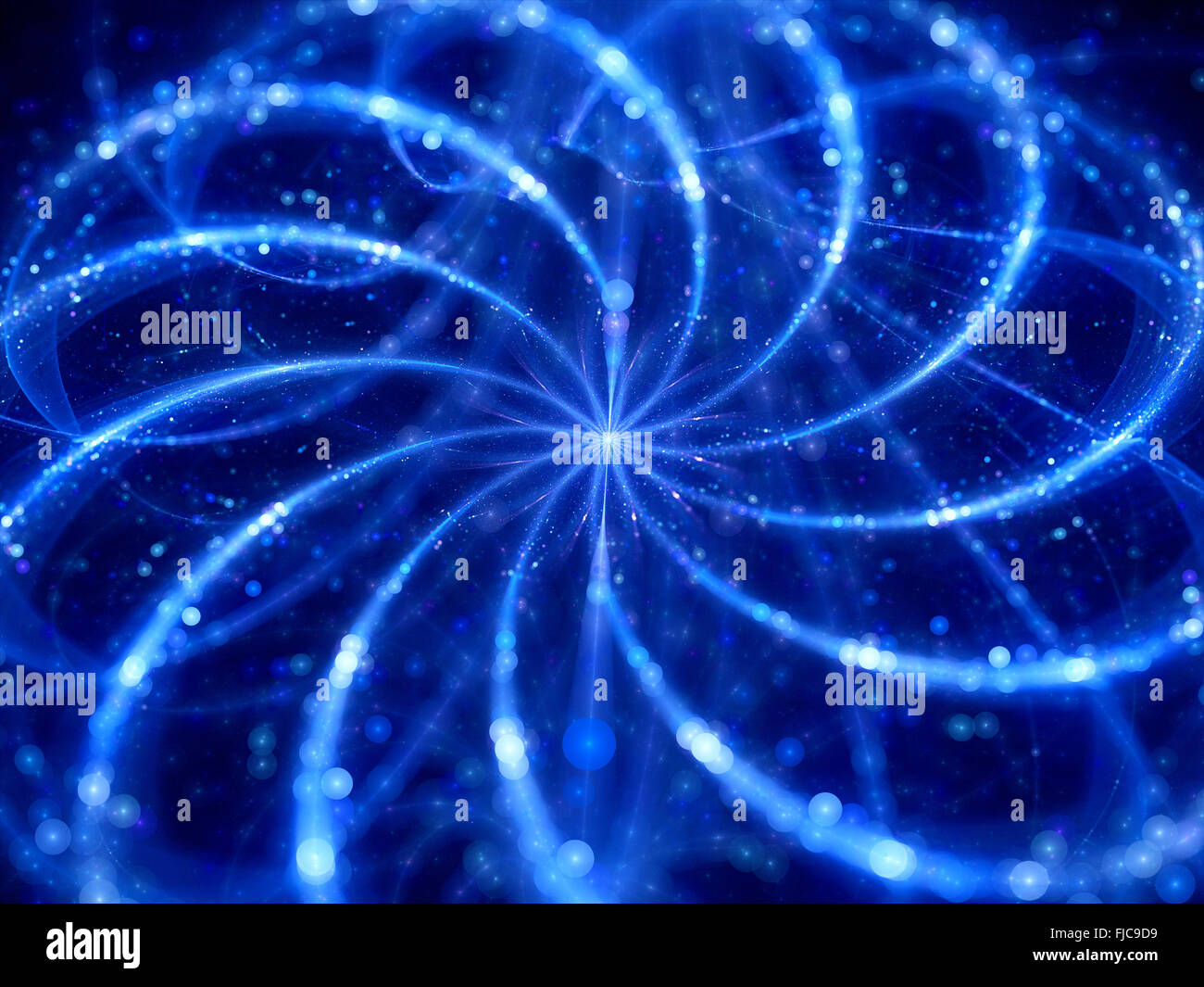 Curvas de plasma brillante azul, fondo abstracto generado por ordenador Foto de stock