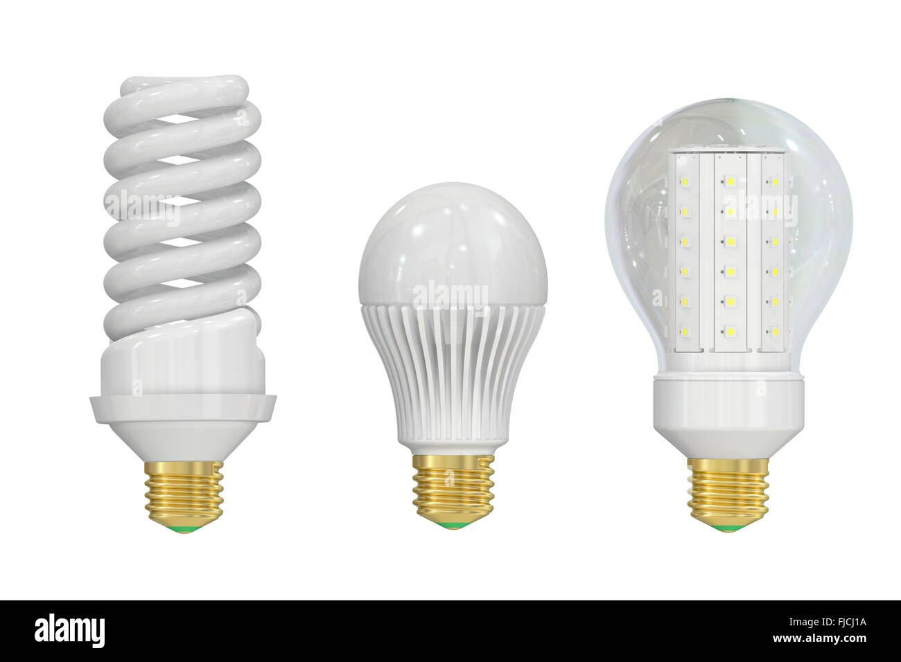 LED (Light Emitting Diode) y lámparas de ahorro aislado sobre fondo blanco. Foto de stock