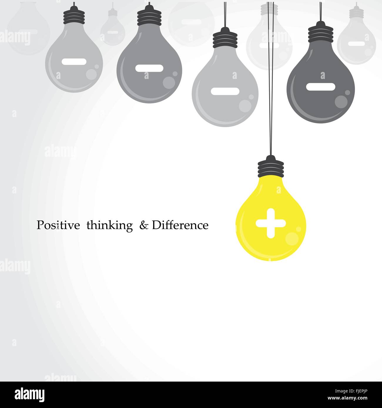 Bombilla de luz creativos símbolo con el pensamiento positivo y la diferencia concepto, idea de negocio. Ilustración vectorial Ilustración del Vector