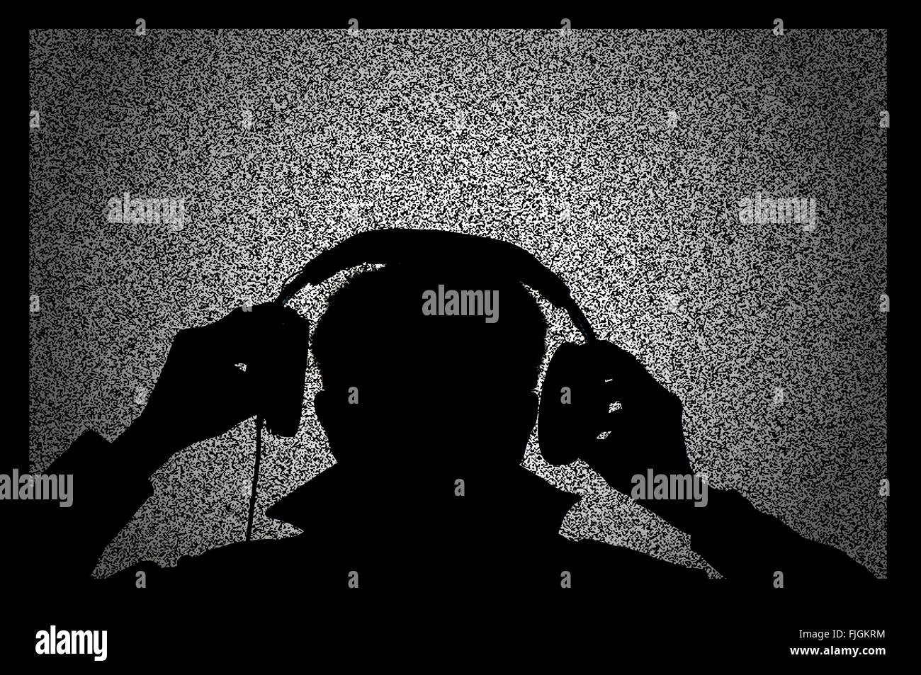 Conceptual hombre generadas por ordenador con auriculares y pantalla Foto de stock