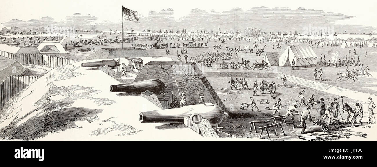 Vista exterior de las fortificaciones erigidas por las tropas federales en Hilton Head, Carolina del Sur - Guerra Civil EE.UU. Foto de stock