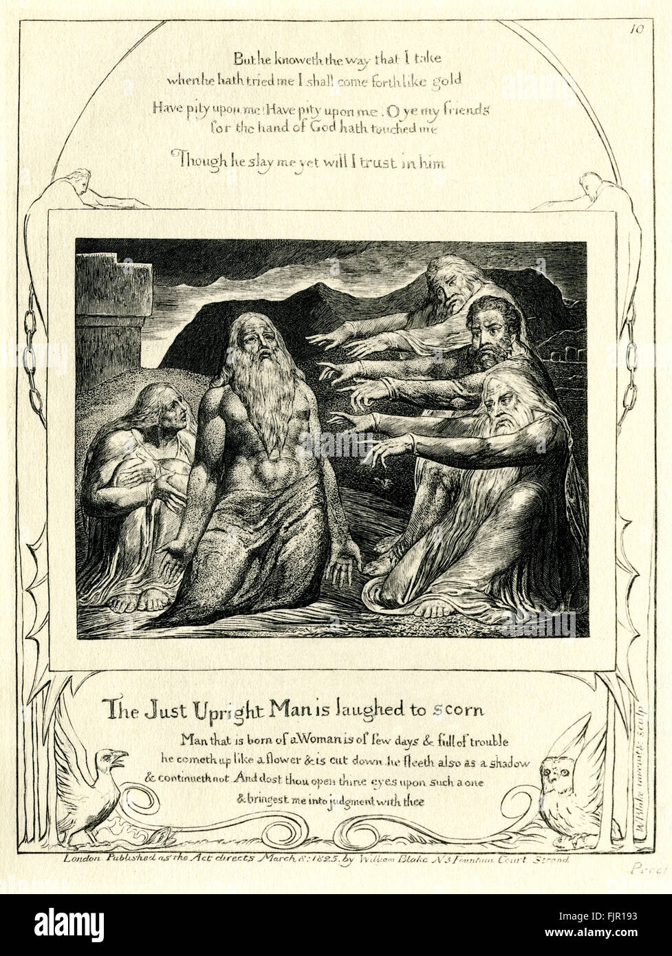 El libro de Job, la ilustración de William Blake. Publicado por primera vez  en 1826. " El hombre es vertical sólo se rió con desprecio..El hombre que  nace de una mujer es