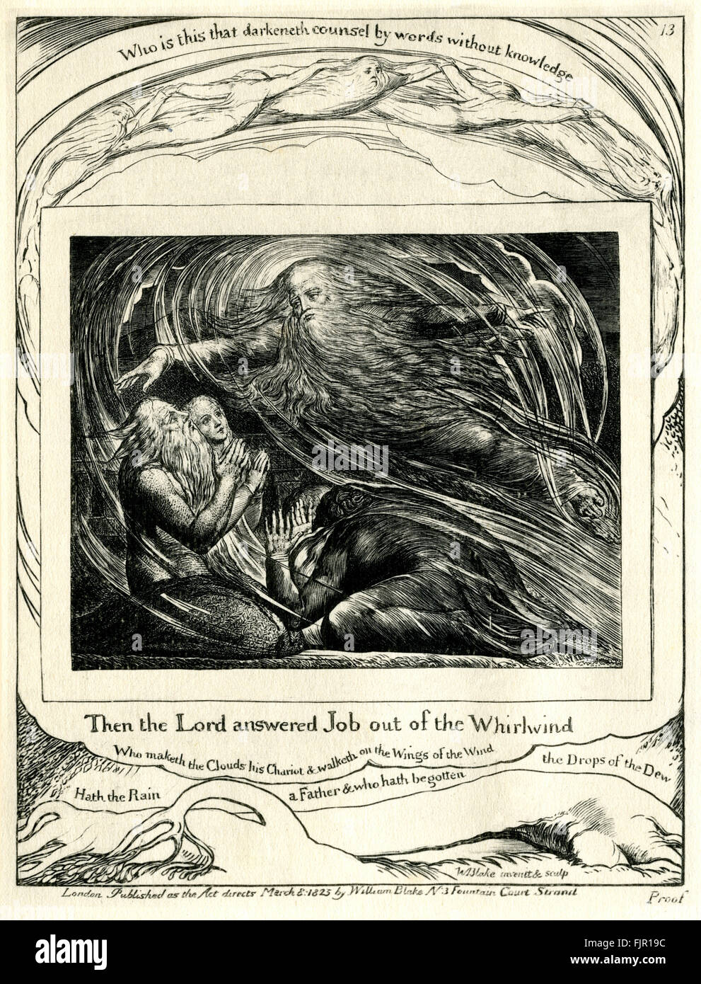 El libro de Job, la ilustración de William Blake. Publicado por primera vez  en 1826. "Entonces el Señor respondió a Job desde el Torbellino ¿Quién es  éste que darkeneth el consejo Con