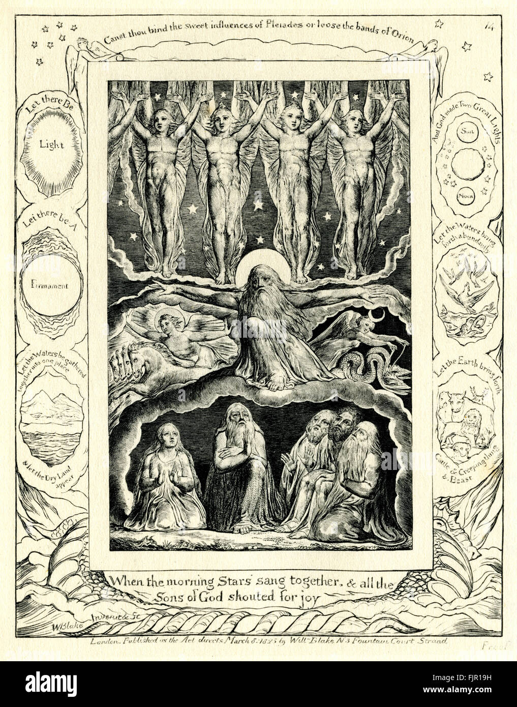 El libro de Job, la ilustración de William Blake. Publicado por primera vez  en 1826. "Cuando las estrellas de la Mañana cantaron juntas y todos los  hijos de Dios gritaron de alegría". "