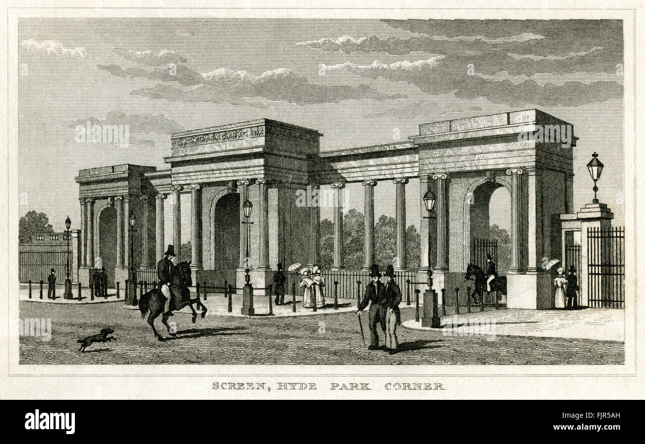 La pantalla, la Esquina de Hyde Park, Londres 1853. Diseñado por Decimus Burton (1800 - 1881) Foto de stock