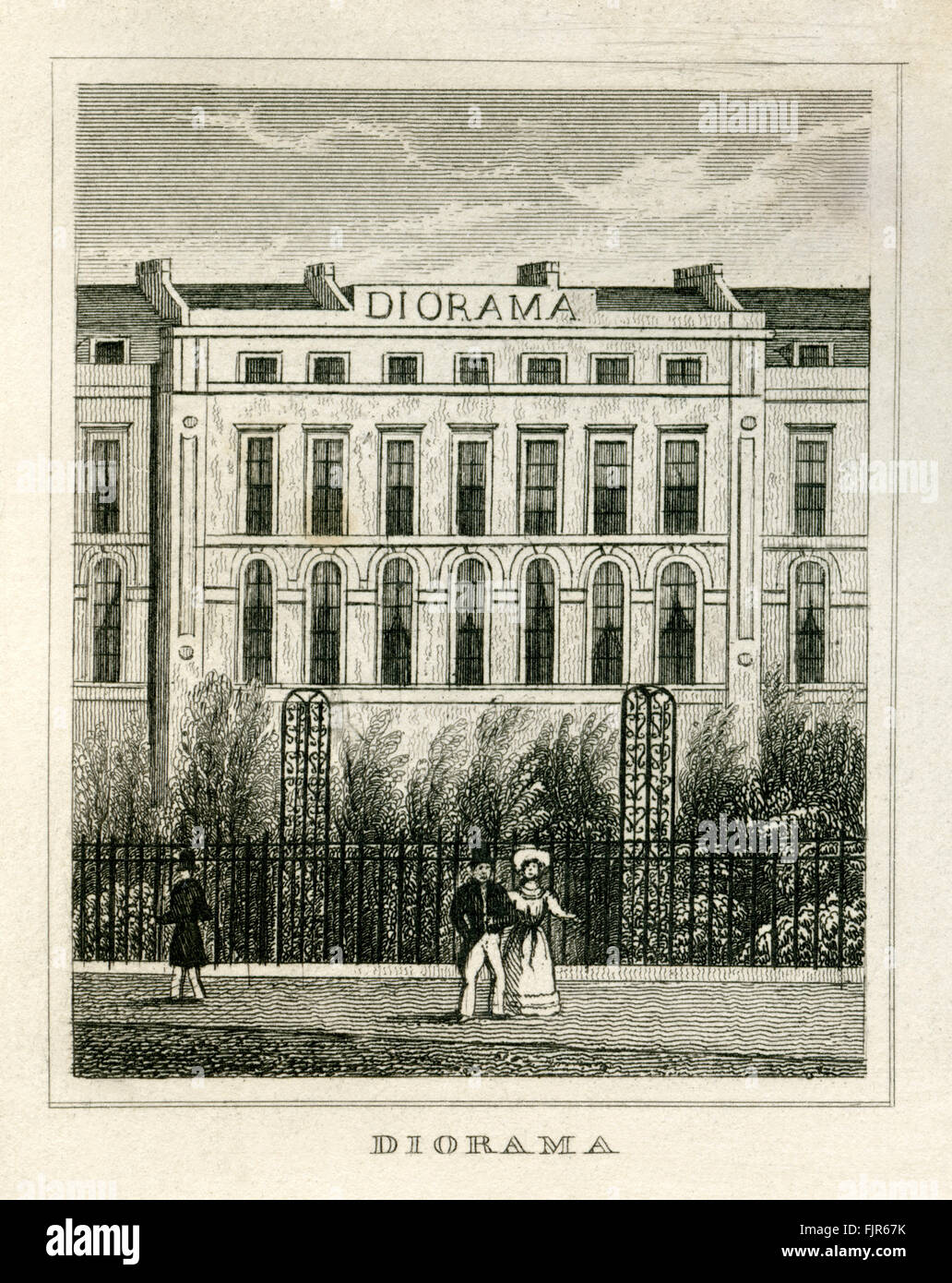 Diorama: vista de la fachada exterior, diseñado por John Nash (1752 - 1835). Edificio albergaba una exposición inaugurada en 1823 de arquitectura y paisaje. Londres. A partir de 1835 imprimir Foto de stock