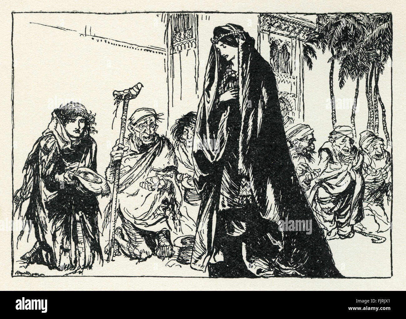 St George de Merrie Inglaterra, Inglés de cuento de hadas. La princesa Sabia reconoce su amado St George disfrazado como un mendigo. Ilustración de Arthur Rackham (1867 - 1939) Foto de stock