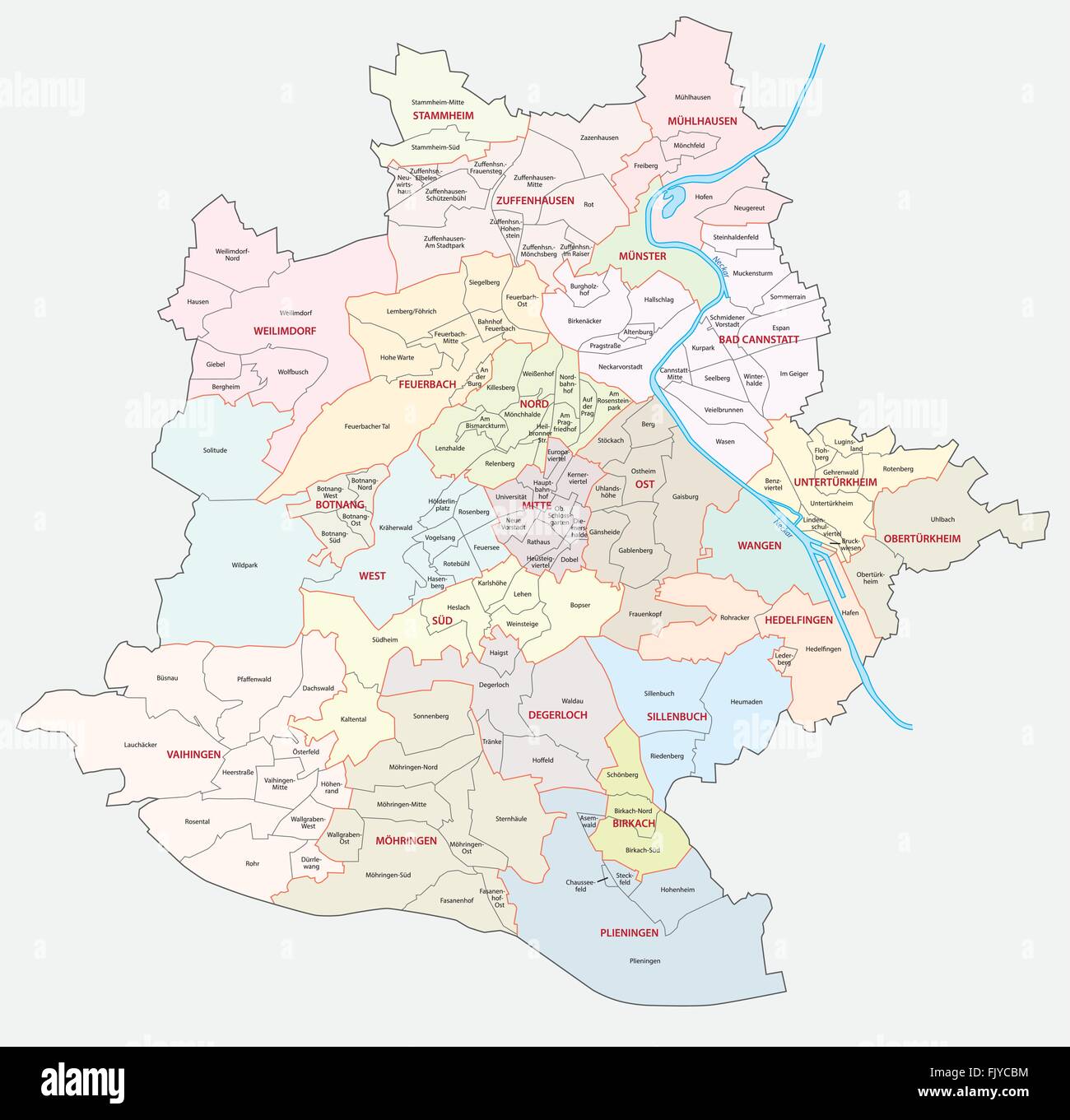 Stuttgart mapa administrativo Ilustración del Vector