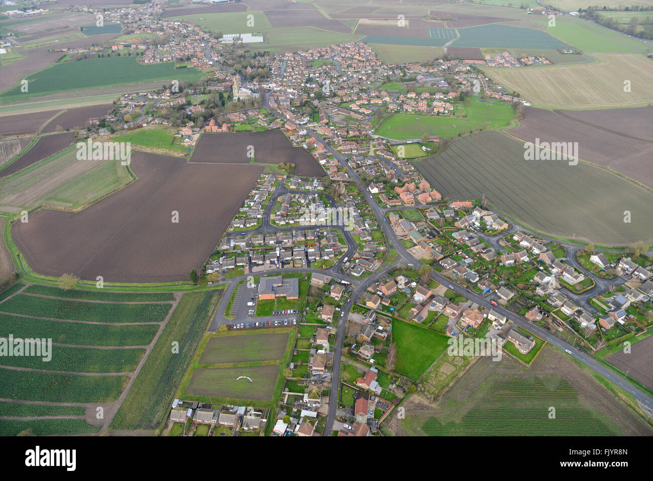 Una vista aérea de la aldea de Lincolnshire Swineshead Foto de stock