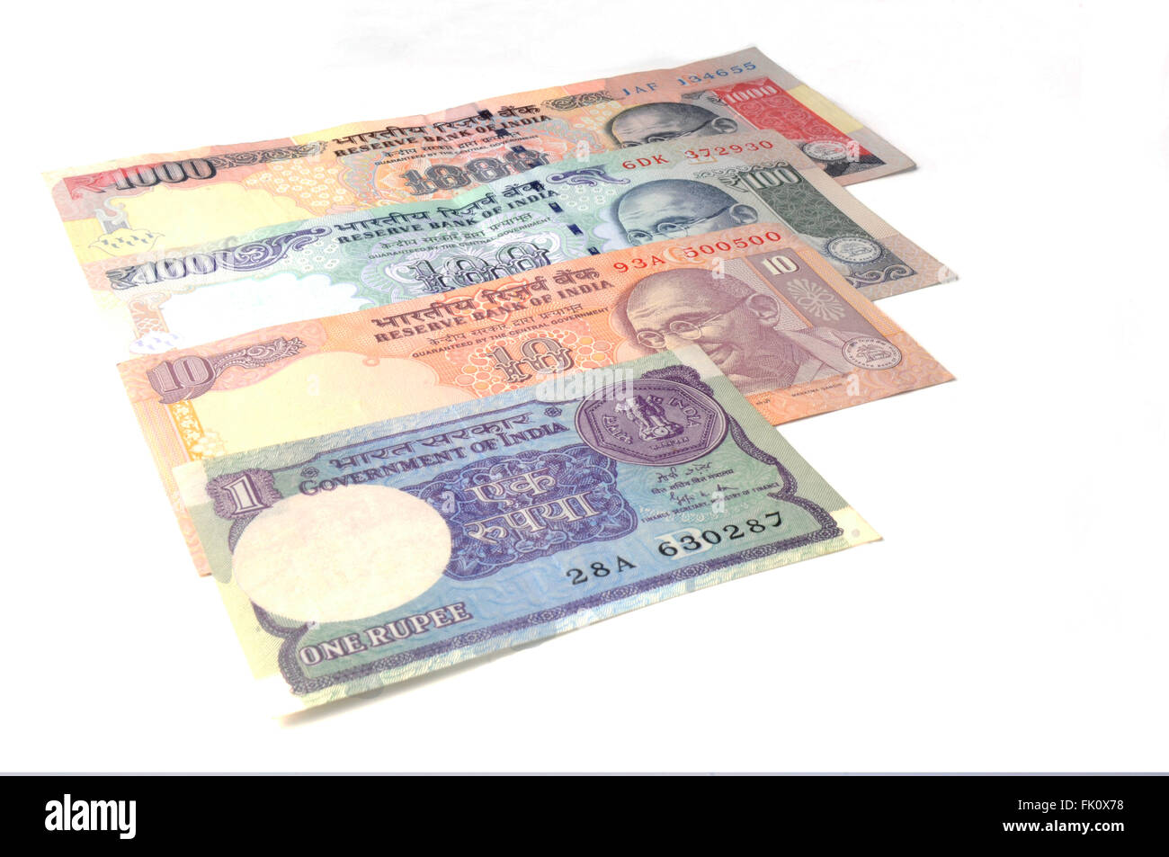 Moneda india notas Foto de stock