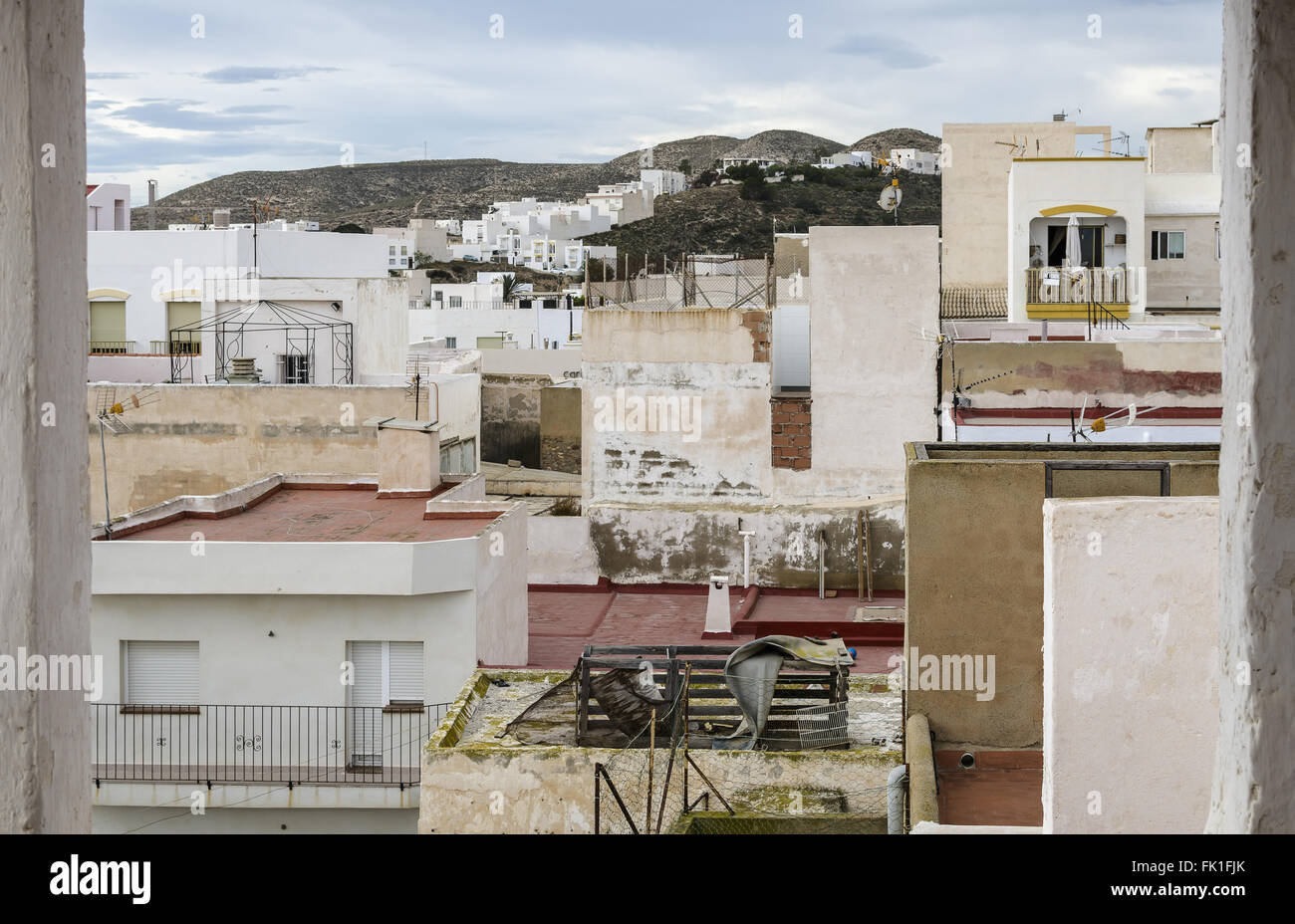 Una vista de casas blancas de Carboneras municipio, provincia de Almería, España Foto de stock