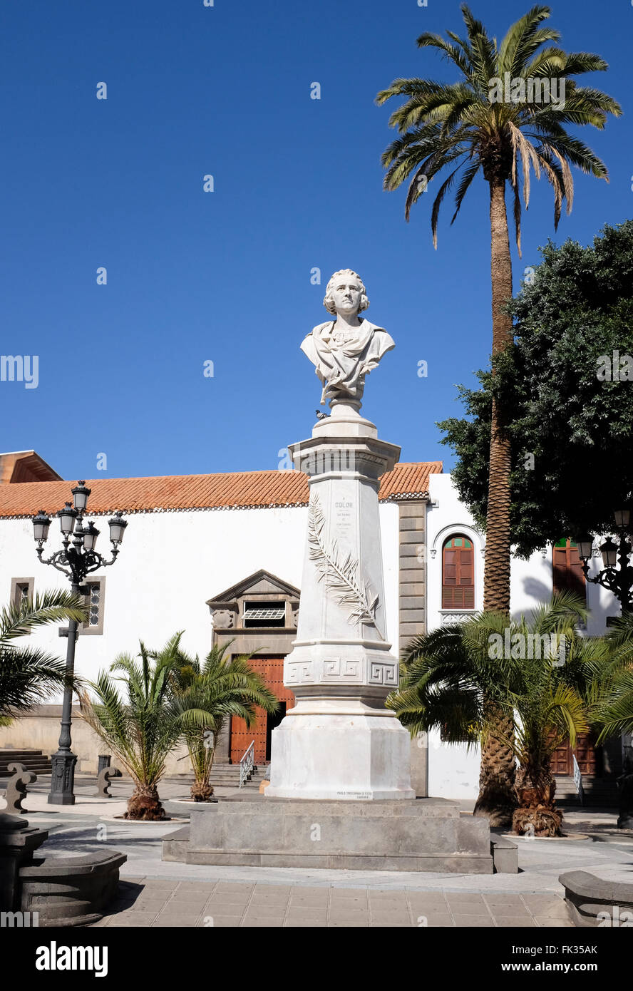 La estatua de Colón, Las Palmas de Gran Canaria, Islas Canarias, España Foto de stock