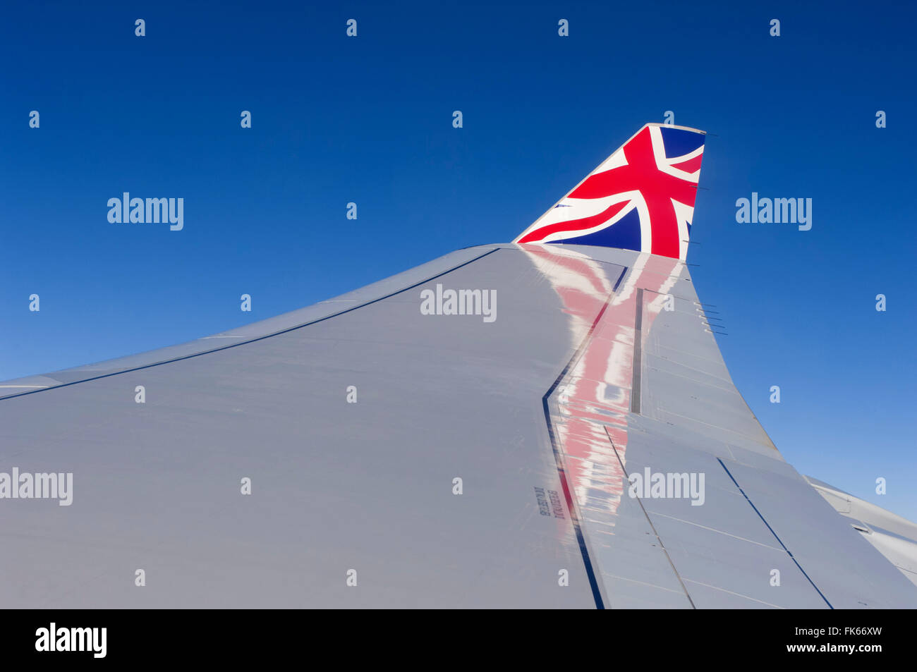 Las puntas de las alas aéreas con bandera de unión británica livery, Reino Unido, Europa Foto de stock