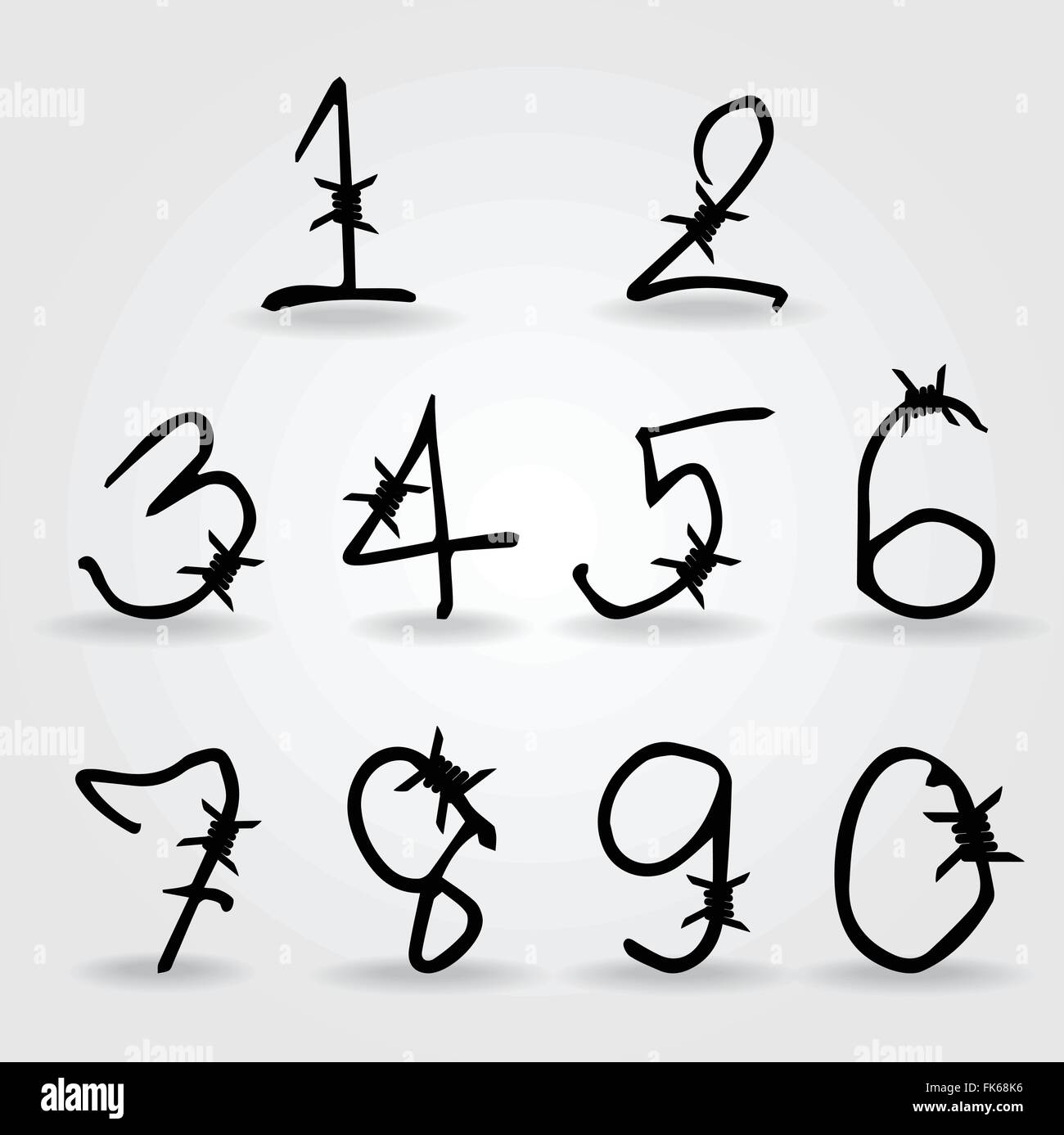 Número alfabeto barbwire estilo de fuente. Ilustración vectorial. Ilustración del Vector