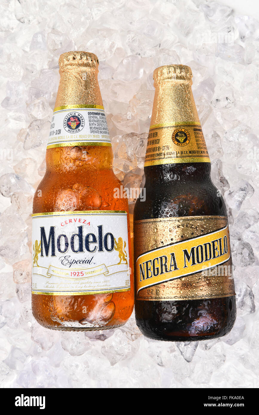 Dos botellas de cerveza Modelo sobre una cama de hielo. Negra Modelo y Modelo  especial en formato vertical Fotografía de stock - Alamy