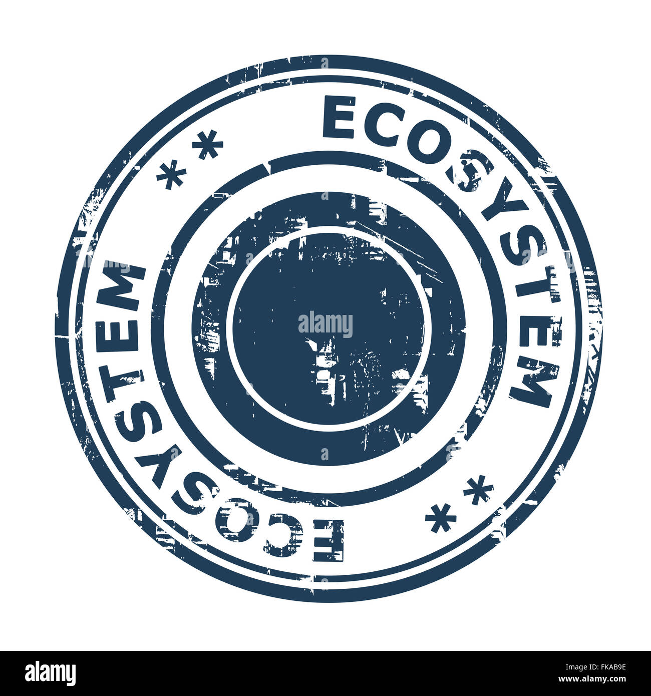 Concepto de negocio ecosistema sello de caucho aislado sobre un fondo blanco. Foto de stock